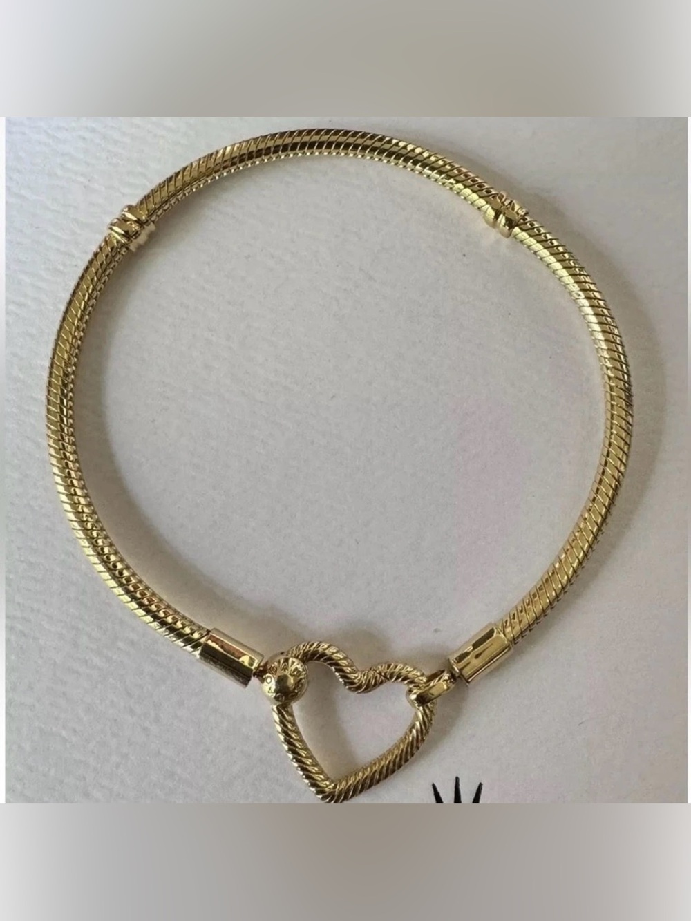 Pandora 14k Gold Moments Heart Closure Snake Chain Bracelet 7.9 Inches